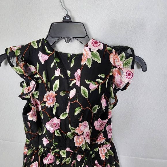 Crosby Womens Dress Midi Black Embroidered Floral Mollie Burch- Size 4 - Picture 5 of 13